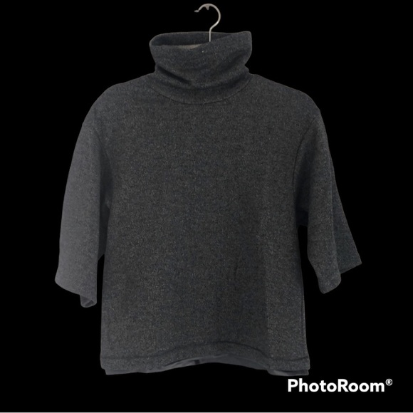 H HALSTON Metallic Charcoal Funnel Neck Top - Picture 2 of 14